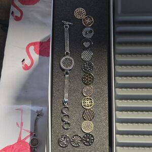 Interchangeable Charm Bracelet with Round Discs - Silver & Gold Tones